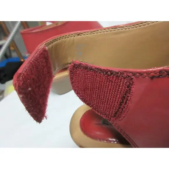 Earth Kristy Red Leather Booties Shoes Heels Sandals Women's 9B Peep Toe Zip - Picture 11 of 12